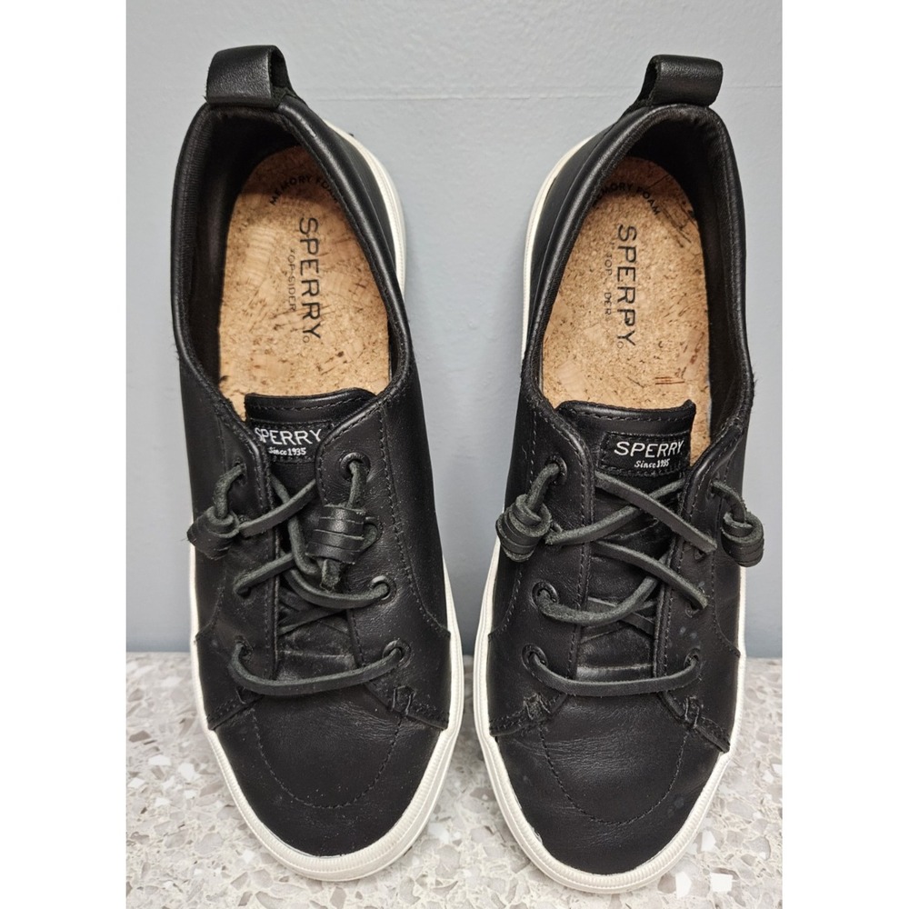 Sperry Black Leather Sneakers Women 7.5 Crest Vibe Casual Boat Slip On Shoe